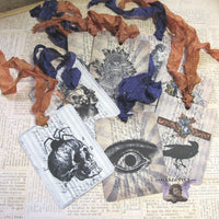 9 Gothic Halloween Gift Hang Tags with ribbons - Vintage Style Tags - Printed  - Vintage Horror Ephemera Images