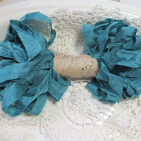 10 Yards Vintage Seam Binding Ribbon - GEM GREEN - Crinkled Scrunched Hug Snug jade green Shabby Ribbon