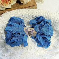 10 Yards Vintage Seam Binding Ribbon - CORNFLOWER BLUE - Crinkled Scrunched Hug Snug Medium Blue Shabby Ribbon