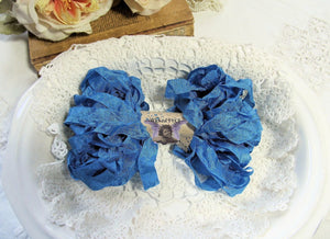 10 Yards Vintage Seam Binding Ribbon - CORNFLOWER BLUE - Crinkled Scrunched Hug Snug Medium Blue Shabby Ribbon
