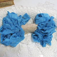 10 Yards Vintage Seam Binding Ribbon - PEACOCK BLUE - Crinkled Scrunched Hug Snug Teal Blue Dark Aqua Blue Shabby Ribbon