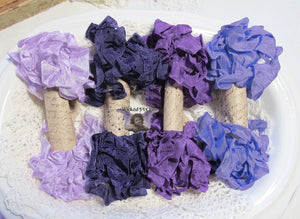 24 Yards Vintage Seam Binding Ribbon - PURPLES #1 - 6 Yards Each of 4 Colors - crinkled scrunched Periwinkle Purple Eggplant Grape Lilac