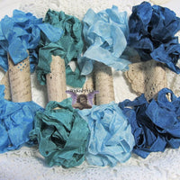 24 Yards Vintage Seam Binding Ribbon - PEACOCK #1 - 6 Yards Each of 4 Colors - crinkled scrunched Jade Green Aqua Blue Teal Turquoise