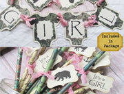 It's a Girl Pink & Camo Baby Shower Package Kit Bundle -  Banner and Straws