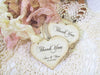 28 Wedding Favor Heart Tags w/ribbons, Thank You Tags - Scallop Parchment Hearts - Personalized Customized - Choose Ribbon Color