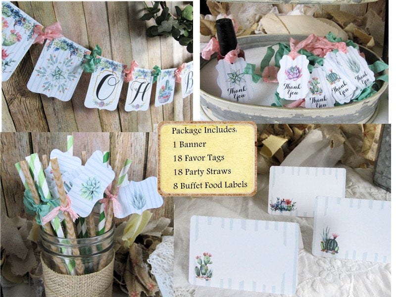succulent party decorations Succulent Cactus Baby Shower Decorations Gender Neutral