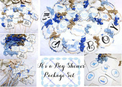 It's a Boy Blue Plaid Baby Shower Decorations Package Set
