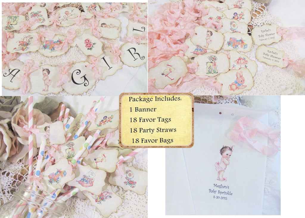 Baby Girl Shower Decorations Package Vintage Style It's a Girl