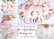 It's a Girl Pink Plaid Baby Shower Decorations Package Bundle Set