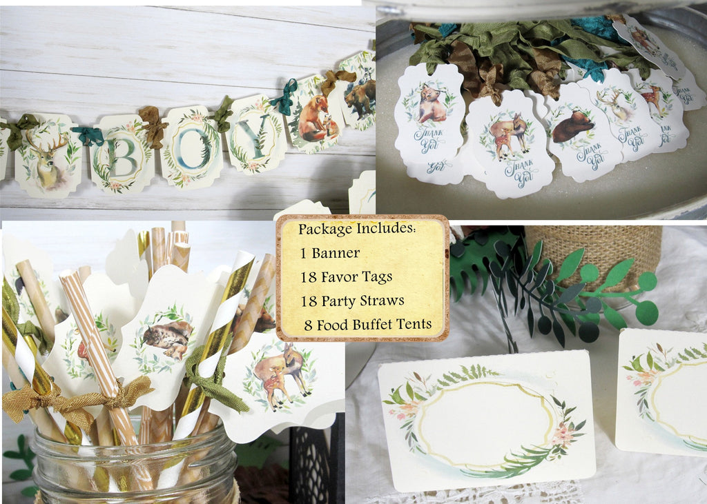 Woodland Forest Animals Baby Shower Watercolor Decorations