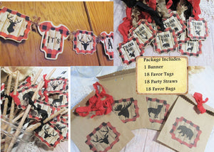 Buffalo Check Plaid Baby Shower Decorations - Forest Animal Lumberjack