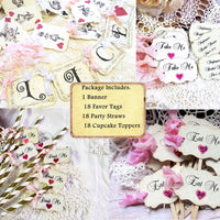 Alice in Wonderland Pink Tea Party Decorations with Custom Name Banner