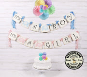 Pastel Pink or Blue Elephant Baby Shower Banner