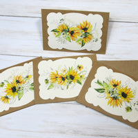 Sunflowers Watercolor Floral Flowers Blank Kraft Note Cards w/ Envelopes