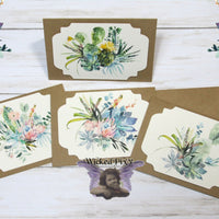 Cactus Watercolor Floral Blank Kraft Note Cards with Envelopes - Set of 4 - All Occasion Greeting or Thank You Cards