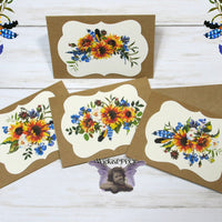 Sunflowers Boho Watercolor Floral Flowers Blank Kraft Note Cards w/ Envelopes