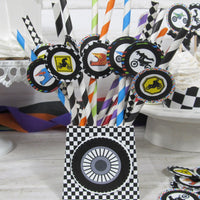 Motocross Dirt Bike Birthday Decorations Bundle - Name Banner Garland Sign Cupcake Toppers Favor Tags Birthday Centerpiece
