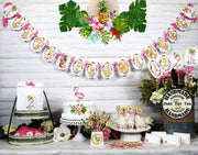 Pink Flamingo Floral Tropical Bridal or Baby Shower Table Decorations