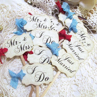 Wedding Cupcake Toppers Party Picks Bridal Mix - Just Married I Do Mr. & Mrs. - Set of 50
