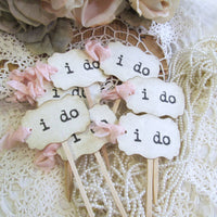 i do Wedding Cupcake Toppers Party Picks Vintage Rustic Shabby - Set of 12  18  36  50  100