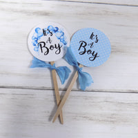 18 It's a Boy Blue Balloon and Polka Dot Baby Shower Cupcake Toppers Picks - Set of 18