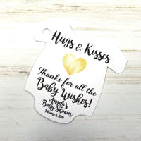 Hugs & Kisses Thank You Baby Infant Bodysuit Romper Shower Favor Gift Tags with Hearts - Personalized