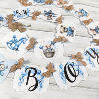 It's a Boy Teddy Bear Baby Shower Banner Sign with Brown Ribbons