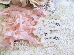 Baby Shower Thank You Favor Gift Tags - Baby Feet Footprints - Parchment Gift Tags - Set of 18 - Choose Ribbons - gender neutral sprinkle