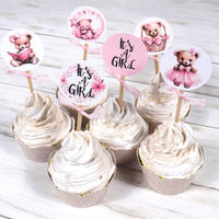 18 It's a Girl Pink Teddy Bear Baby Shower Cupcake Toppers Picks - Set of 18