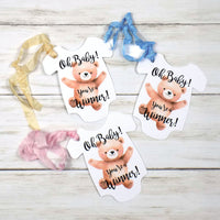 8 Oh Baby! You're A Winner Large Romper Bodysuit Shower Game Prize Tags with Teddy Bear and Ribbon - Set of 8