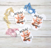 8 Oh Baby! You're A Winner Large Romper Bodysuit Shower Game Prize Tags with Teddy Bear and Ribbon - Set of 8
