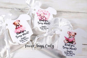 Pink Teddy Bear Shower Favor Tags Only, Thank You Beary Much Baby Bodysuit Romper Shower Favor Gift Tags - Personalized