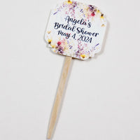 Wildflowers Bridal Shower Cupcake Toppers Picks Floral - Personalized - Round Heart Fancy Square - Love is Sweet