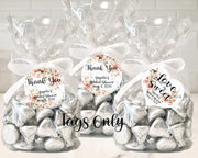 Peach Pink Floral Bridal Shower Thank You Favor Tags, Tags Only, Personalized Gift Tags, Floral Heart Square Round Tags, Boho Shower