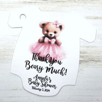 Pink Teddy Bear Shower Favor Tags Only, Thank You Beary Much Baby Bodysuit Romper Shower Favor Gift Tags - Personalized