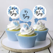 18 It's a Boy Blue Balloon and Polka Dot Baby Shower Cupcake Toppers Picks - Set of 18