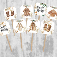 18 Boho Baby Shower Cupcake Toppers Sweet Baby Girl Clothes Picks Floral