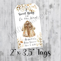 Boho Baby Shower Favor Tags, Tags Only, Personalized Gift Tags, Thank You Tags, Gender Neutral, It's a Boy or Girl, Baby Clothes Clothesline