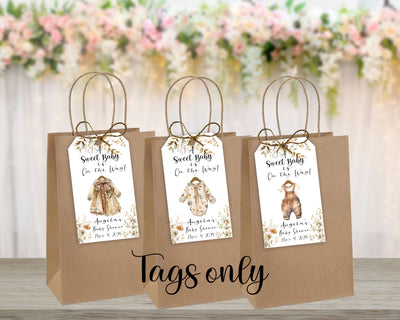 Boho Baby Shower Favor Tags, Tags Only, Personalized Gift Tags, Thank You Tags, Gender Neutral, It's a Boy or Girl, Baby Clothes Clothesline