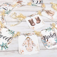 It's a Sweet Baby Boho Baby Banner, Clothes Clothesline Baby Shower Sign with Ivory Ribbons