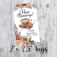 Paris French Merci Bridal Shower Favor Tags, Tags Only, Personalized Gift Tags, Shower Thank You Tags, Blush Pink Roses, Lingerie Bridal Tea