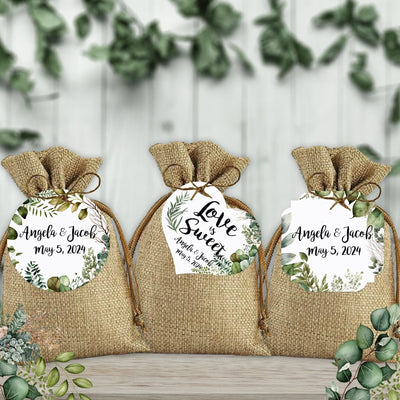 Greenery Leaves Wedding Favor Tags, Tags Only, Personalized Gift Tags, Botanical Succulent Heart Square Round Tags, Boho Thank You Tags