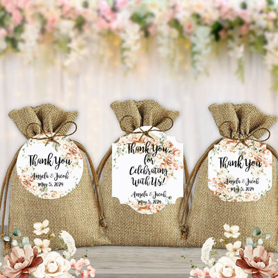 Peach Floral Thank You Wedding Favor Tags, Tags Only, Personalized Gift Tags, Blush Peach Square Rectangle Round Tags, Boho Tags