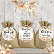 Wildflower Wreath Floral Thank You Wedding Favor Tags, Tags Only, Personalized Gift Tags, Peach Neutral Square Rectangle Round, Boho Wedding