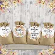 Wildflower Wreath Thank You Wedding Favor Tags, Tags Only, Personalized Gift Tags, Floral Square Rectangle Round Tags, Boho Wedding Tags