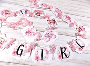 It's a Girl Pink Teddy Bear Baby Shower Banner Sign with Pink Ribbons