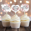 Pink Floral Bridal Shower Cupcake Toppers Picks Floral - Personalized - Round Heart Fancy Square - Love is Sweet