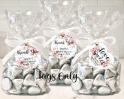 Pink Floral Bridal Shower Thank You Favor Tags, Tags Only, Personalized Gift Tags, Floral Heart Square Round Tags - Boho Shower