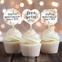 Peach Floral Bridal Shower Cupcake Toppers Picks Floral - Personalized - Round Heart Fancy Square - Love is Sweet