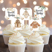 18 Boho Baby Shower Cupcake Toppers Sweet Baby Girl Clothes Picks Floral